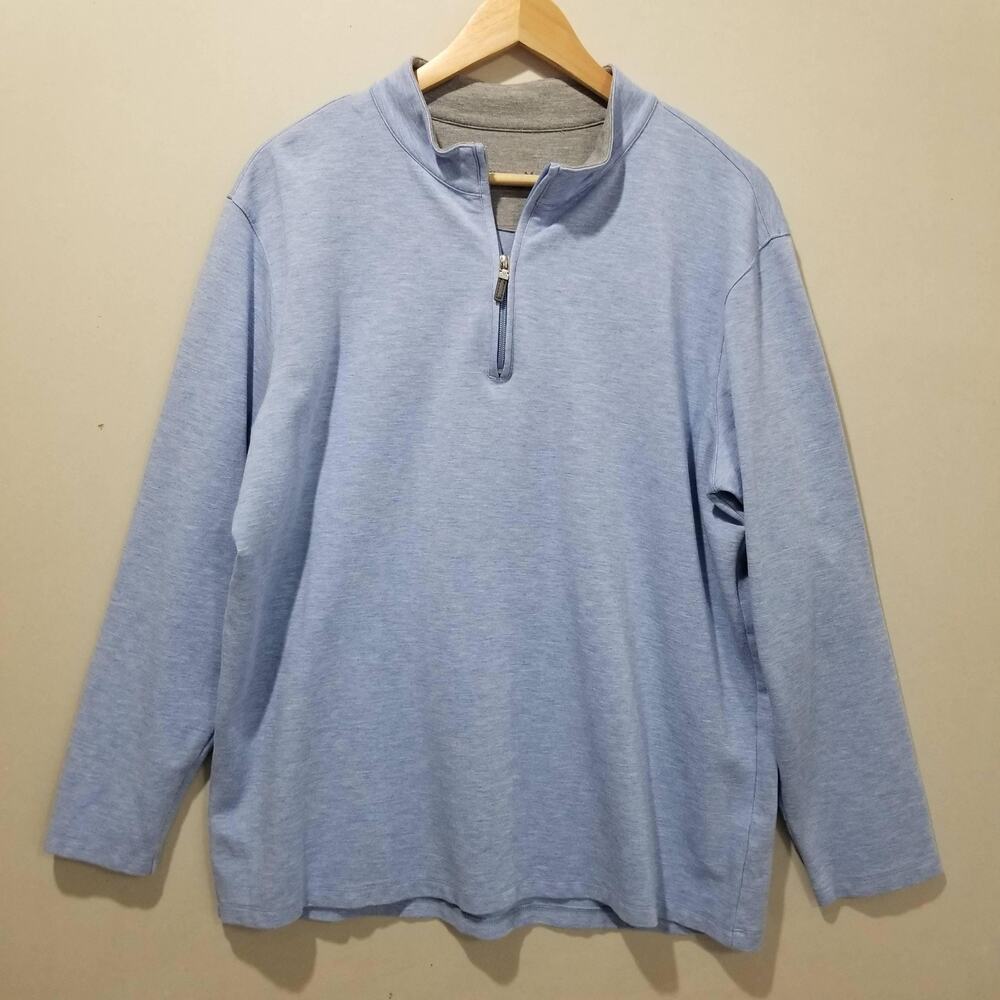 Mizzen+Main Sweater Mens Large Blue 1/4 Zip Mock Neck Stretch Knit Pullover